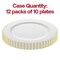 White with Gold Pearl String Round Disposable Plastic Dinner Plates - 10" (120 Plates)